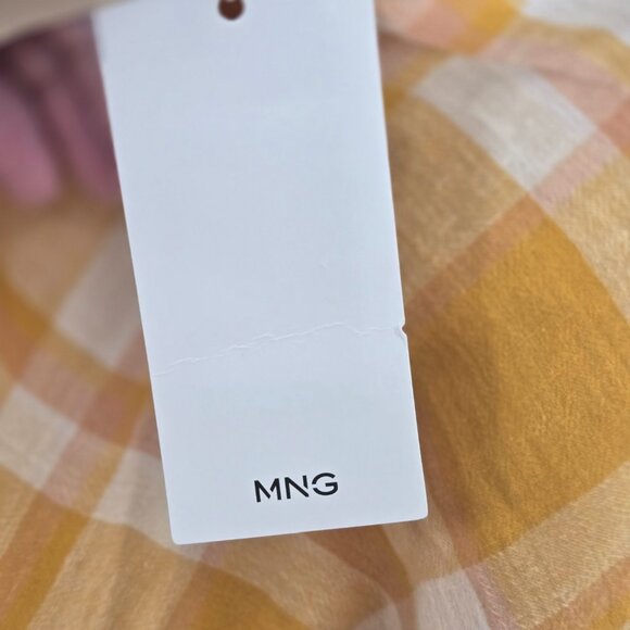 Mango MNG Mustard Yellow Checkered Gingham 100% Cotton Pockets Mini Dress XS - Picture 12 of 15